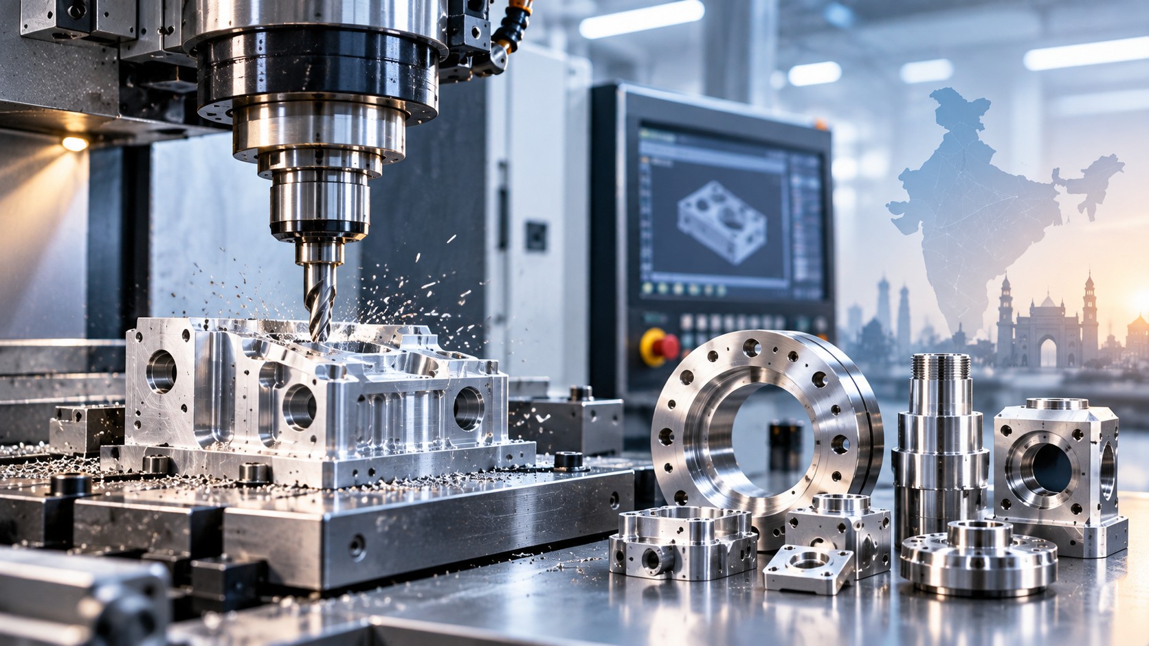 CNC machining of a precision metal component on a milling machine